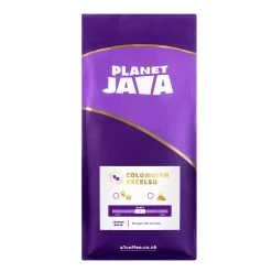 Planet Java Colombian Excelso 100% Arabica Coffee Beans (15 X 1kg) Bulk Case - £11.33/kg -Coffee Shop PJ Bag Mockup Front colombian excelso