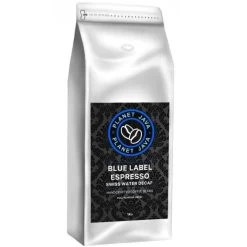 Planet Java Blue Label Swiss Water Decaf Arabica Coffee (1kg) -Coffee Shop white blue.label .1kg.beans .bag .002
